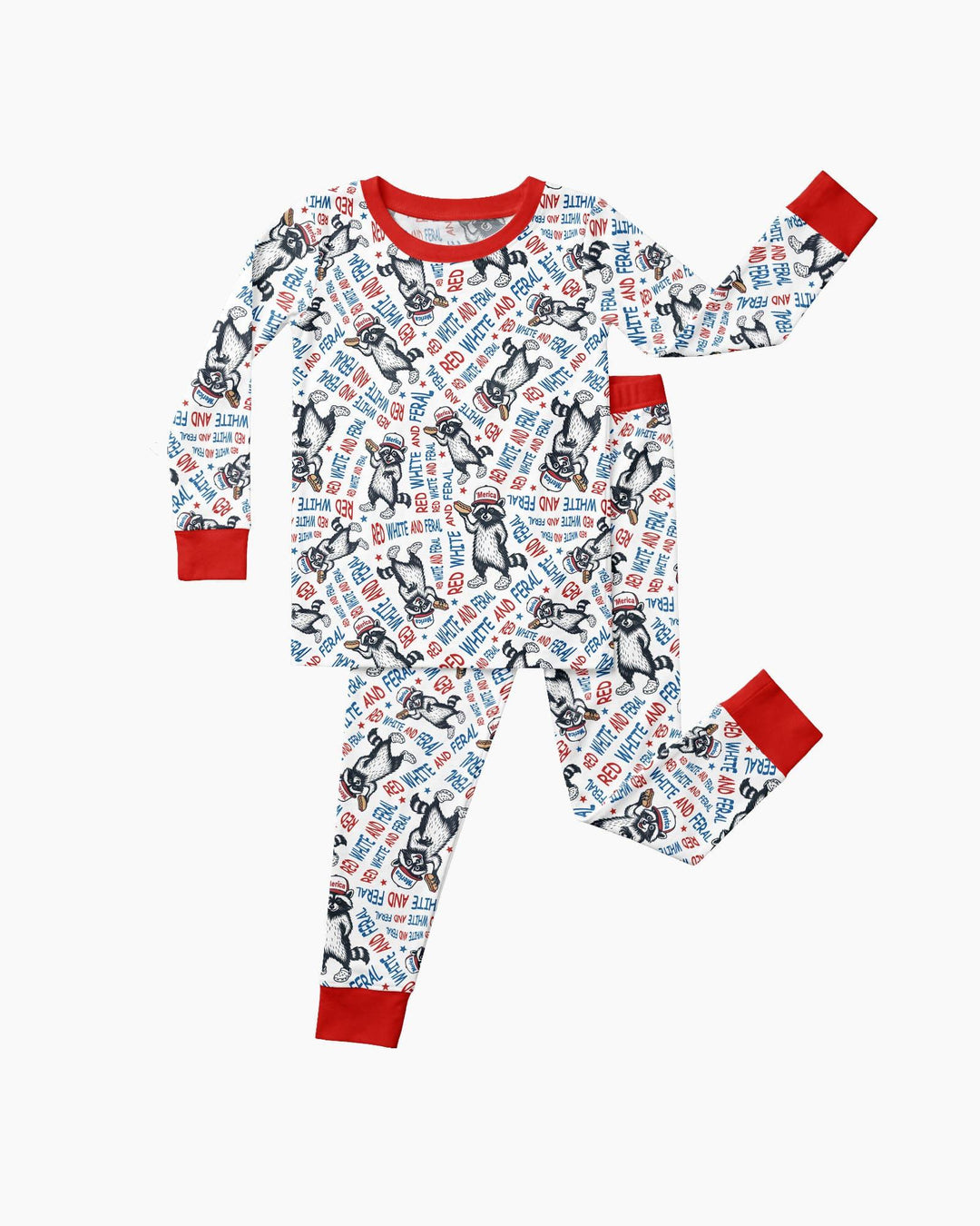 Red White and Feral Bamboo Two Piece Long Sleeve Pajama Set