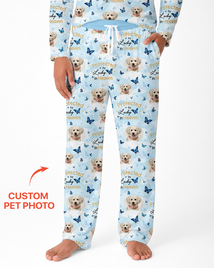 Custom Pet Photo Protected By Heaven Family Bamboo Men's Pajama Set