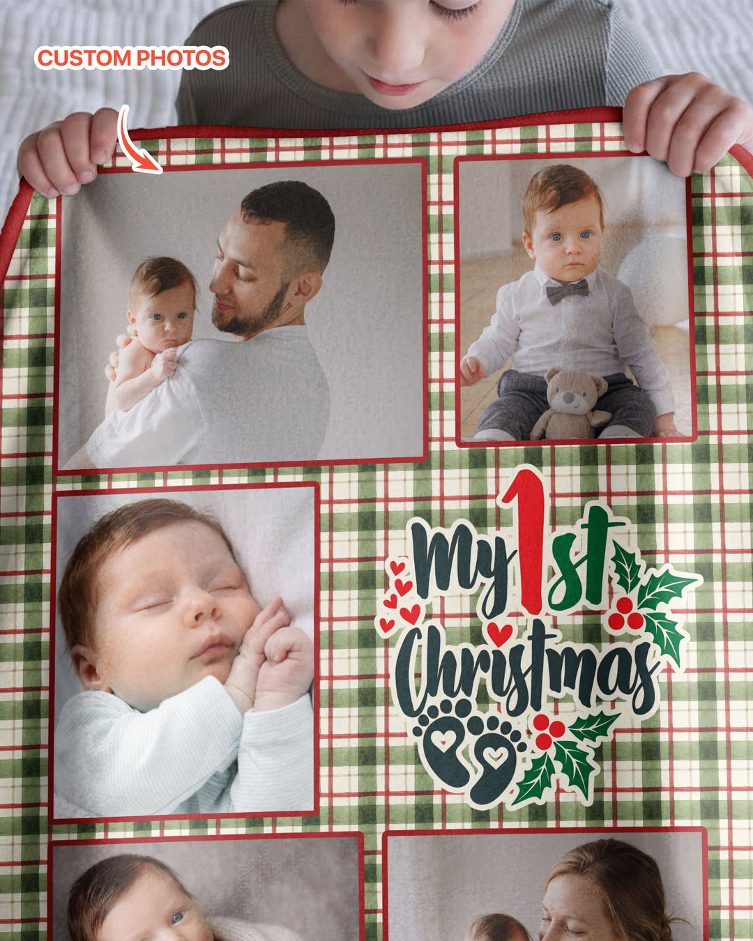 Custom Photo Collage My 1st Christmas Bamboo Blanket