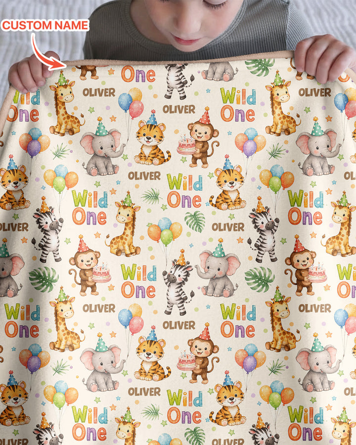 Custom Name 1st Birthday Wild One Bamboo Blanket
