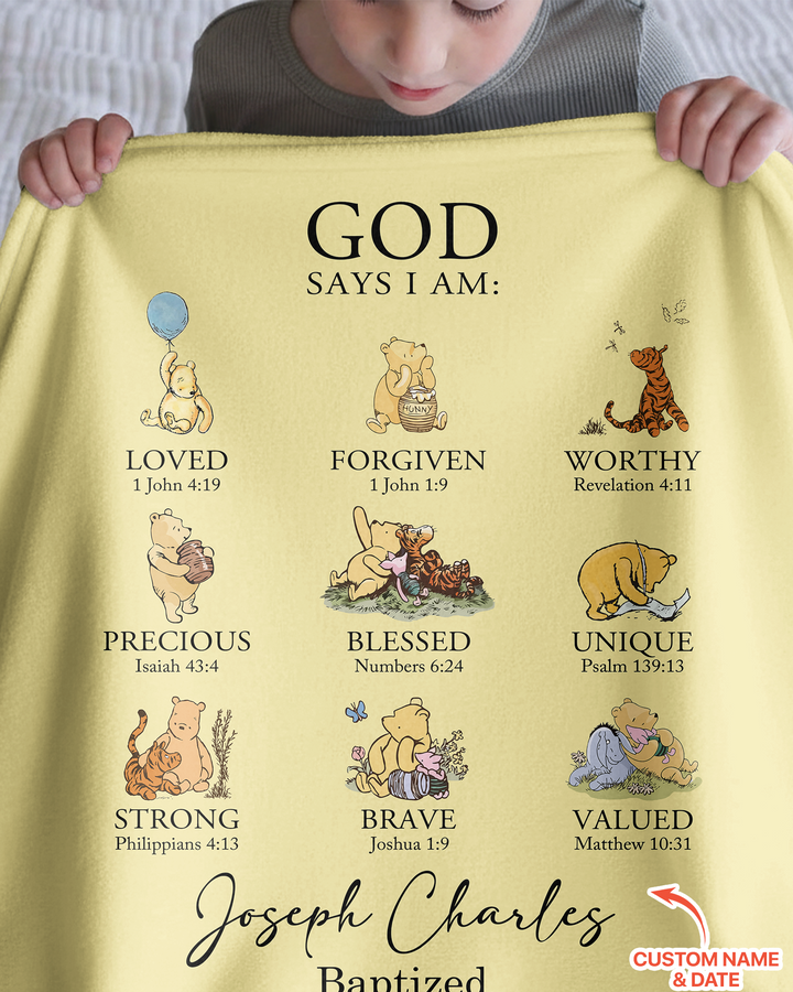 Personalized Baptism Classic Bear Bible Verses Bamboo Blanket