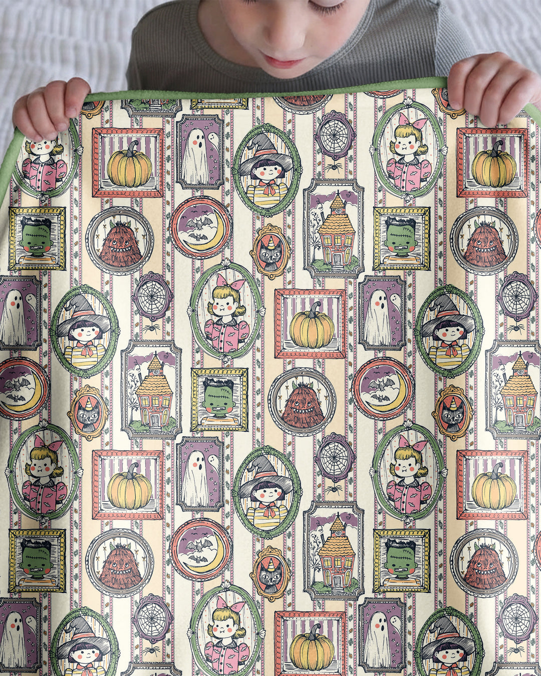 Vintage Halloween Ghost Pumpkin Portraits Bamboo Blanket