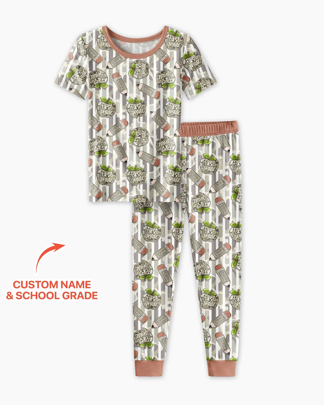 Custom Name Camo Apple Days Bamboo Two Piece Short Sleeve Pajama Set