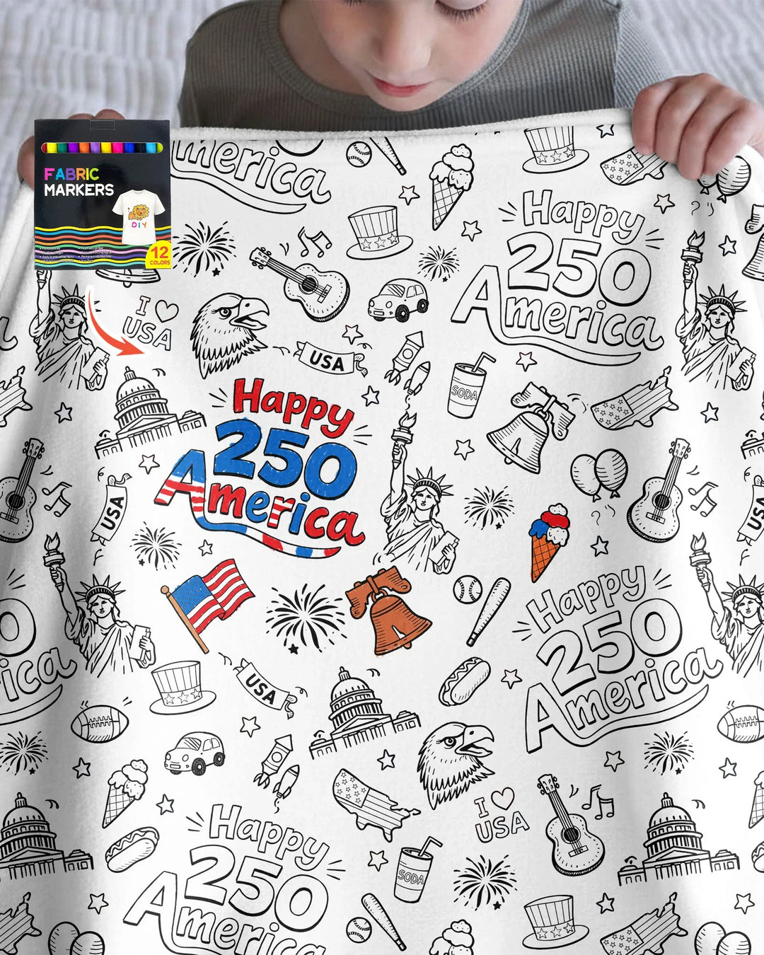 All Colorable Happy 250 America I love USA Bamboo Blanket