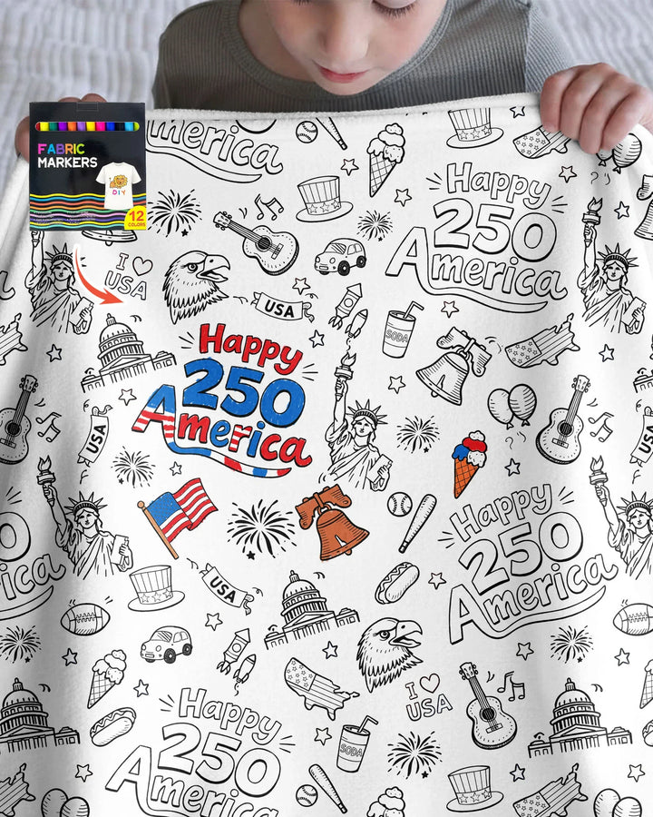 All Colorable Happy 250 America I love USA Bamboo Blanket