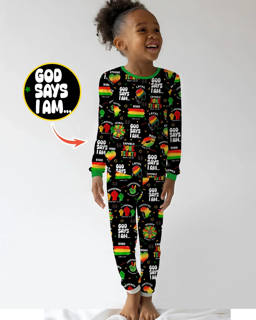 God Says I Am Juneteenth Blessings Bamboo Two Piece Long Sleeve Pajama Set