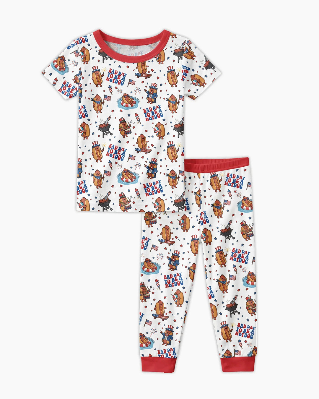 Hot Dog Patriotic Bamboo Two Piece Short Sleeve Pajama Set