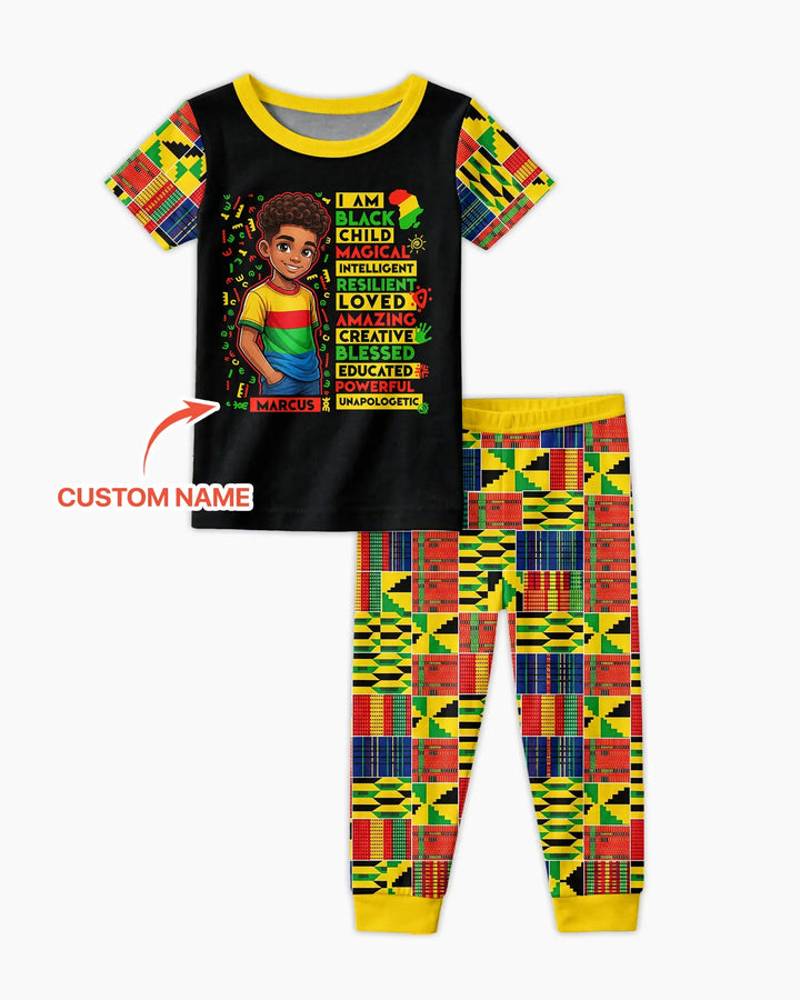Custom Name I Am Black Child BoyBamboo Two Piece Short Sleeve Pajama Set