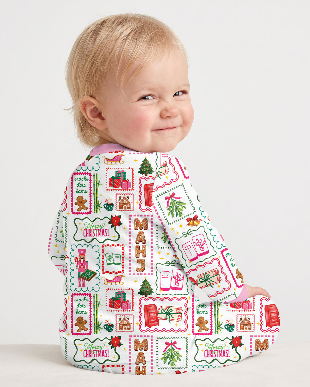Preppy Christmas Mahjong Bamboo Two Piece Long Sleeve Pajama Set