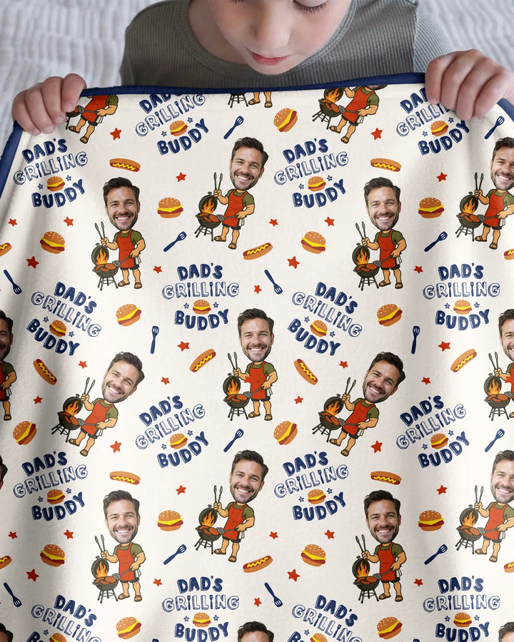 Custom Photo Dad's Grilling Buddy Family Matching Bamboo Blanket
