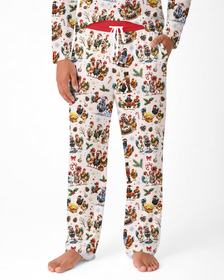 Funny Roosters On Christmas Bamboo Men's Pajama Set