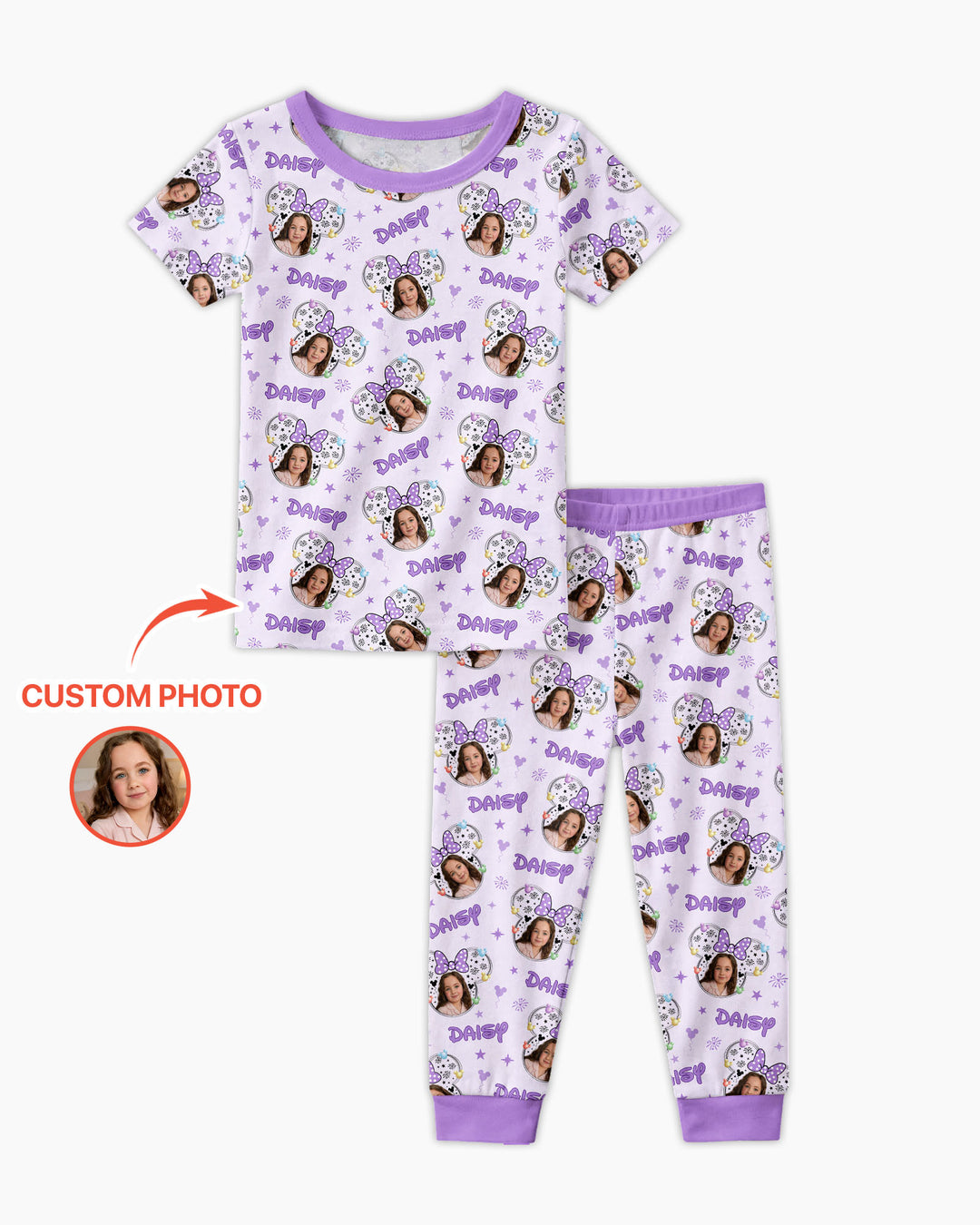 Custom Photo Little Princess Bamboo Two Piece Short Sleeve Pajama Set