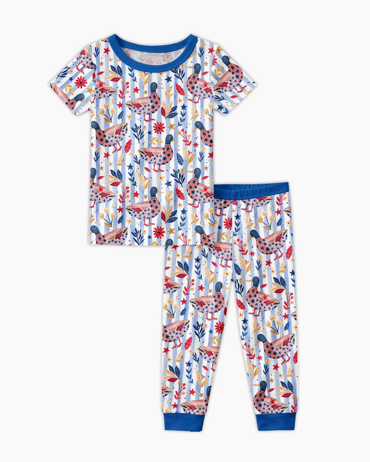 Patriotic Mallard Duck Bamboo Two Piece Short Sleeve Pajama Set