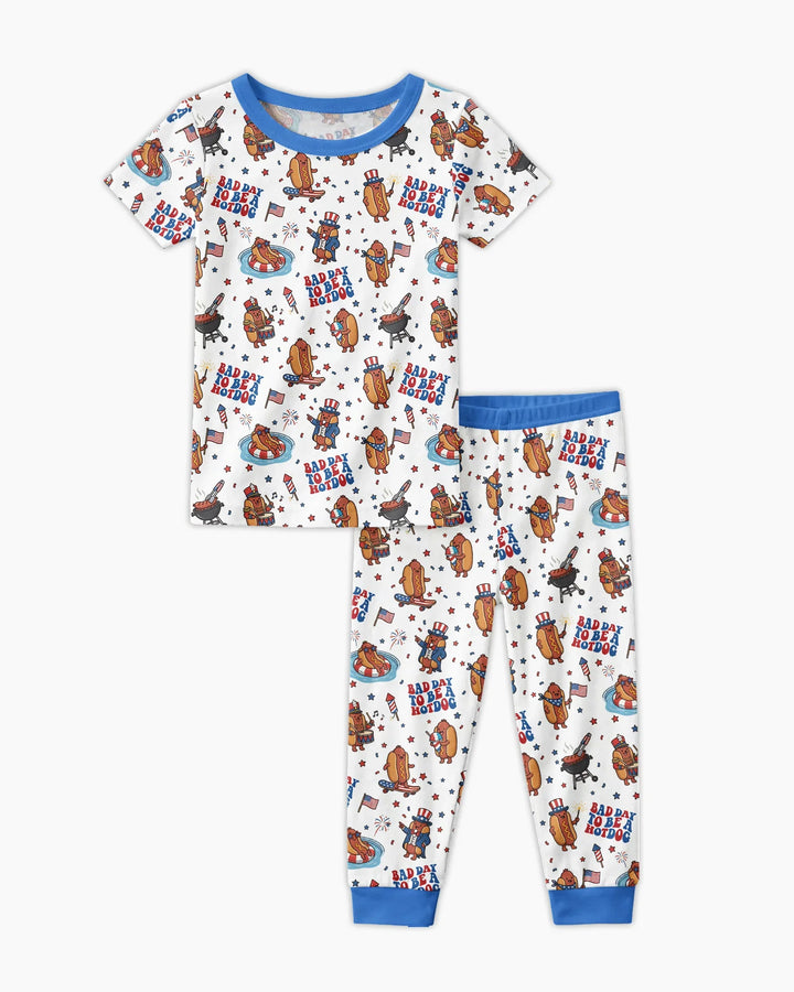 Hot Dog Patriotic Bamboo Two Piece Short Sleeve Pajama Set