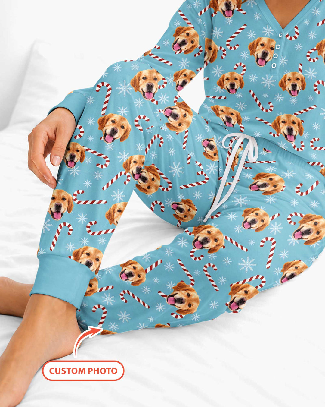 Custom Photo With Christmas Pattern Pajamas Bamboo Women Pajama Set