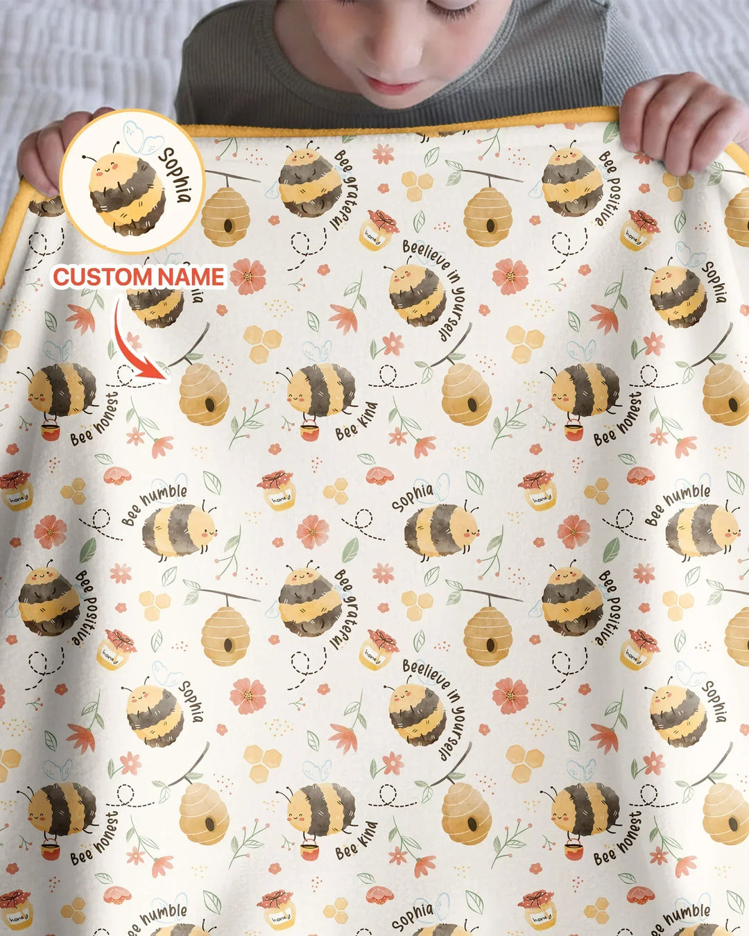 Bee Kind Custom Name Bamboo Blanket