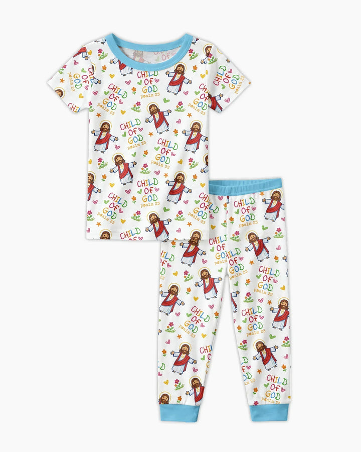 Jesus Loves Me Bamboo Two Piece Short Sleeve Pajama Set