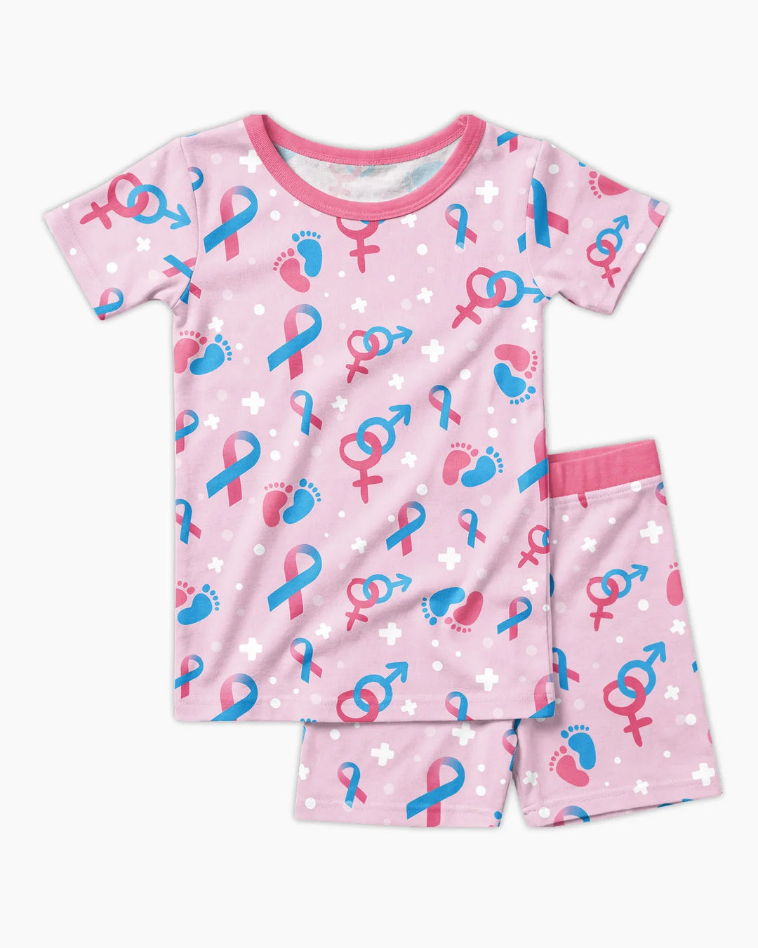 Infertility Awareness Blue and Pink Bamboo Two Piece Short Sleeve Shorts Pajama Set