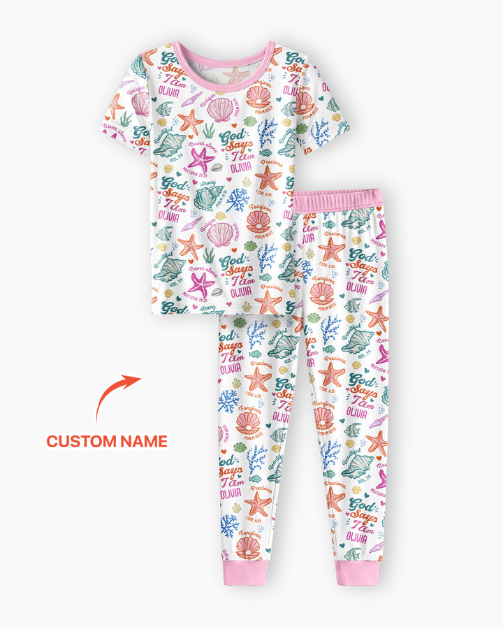 Coastal God Says I Am Custom Name Bamboo Two Piece Short Sleeve Pajama Set
