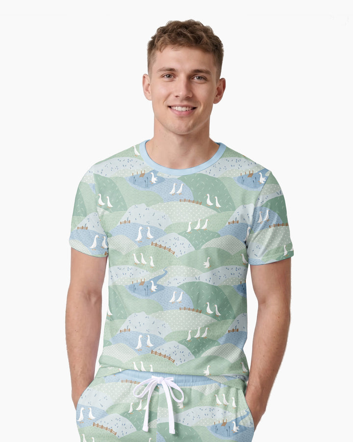 Wandering Geese Family Matching Bamboo Men Short Sleeve Short Pajama Set