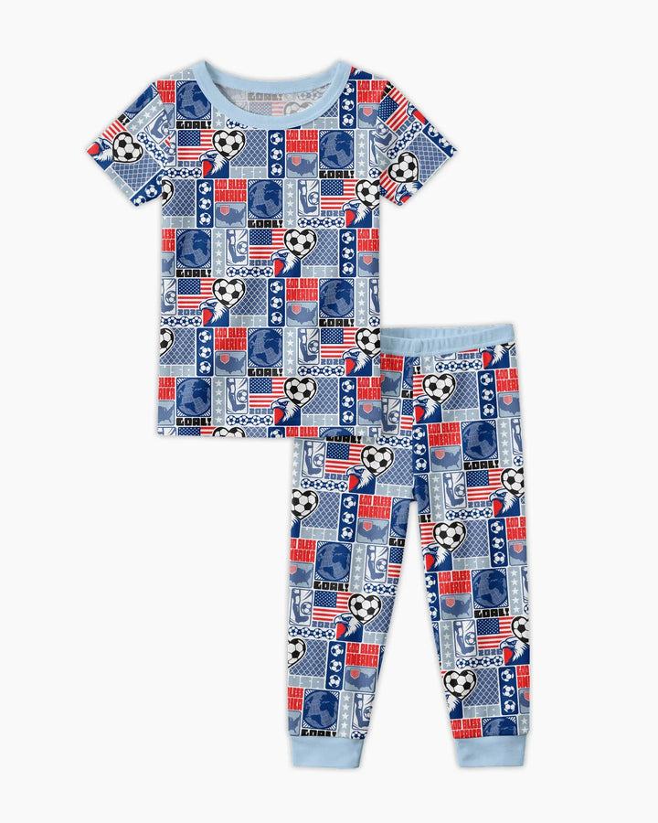 World Soccer God Bless America Bamboo Two Piece Short Sleeve Pajama Set