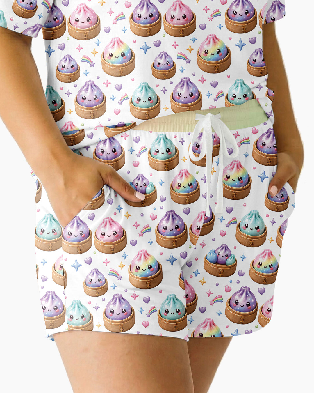 Cute Glitter Dumpling Bamboo Women Short Sleeve Short Pajama Set