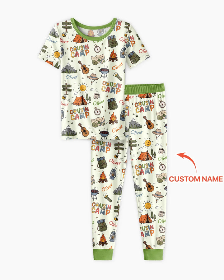 Custom Name Cousin Camp 2026 Bamboo Two Piece Short Sleeve Pajama Set