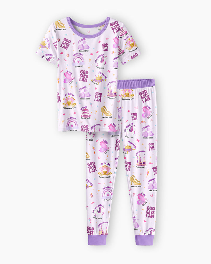 God Says I Am Girl Bamboo Two Piece Short Sleeve Pajama Set