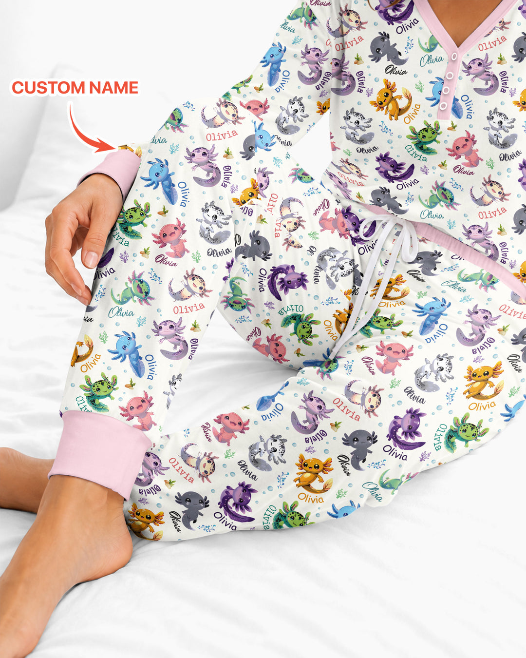 I Love You Axolotl Custom Name Bamboo Women Pajama Set