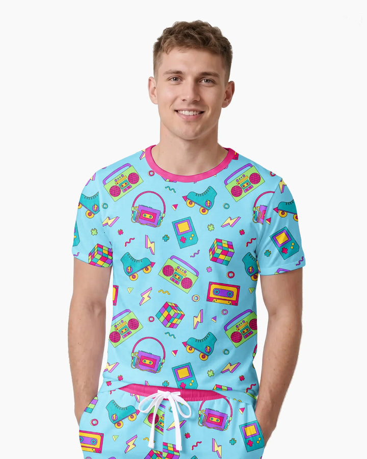 80s Retro Neon Bamboo Men Short Sleeve Short Pajama Set
