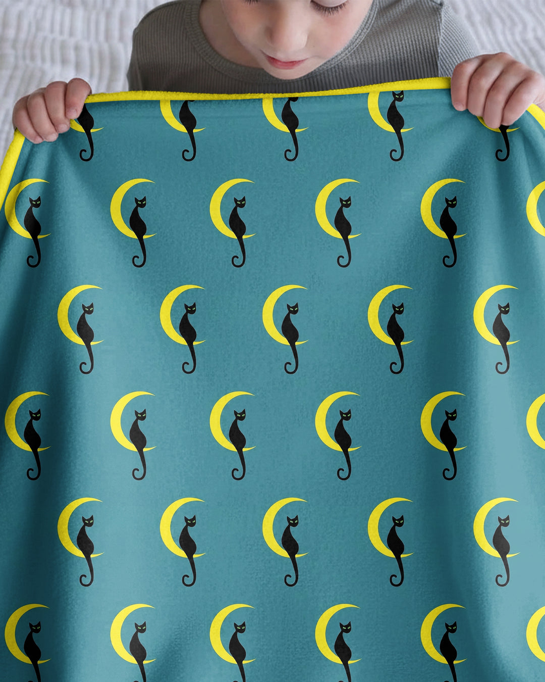 Black Cat Crescent Moon Celestial Night Bamboo Blanket