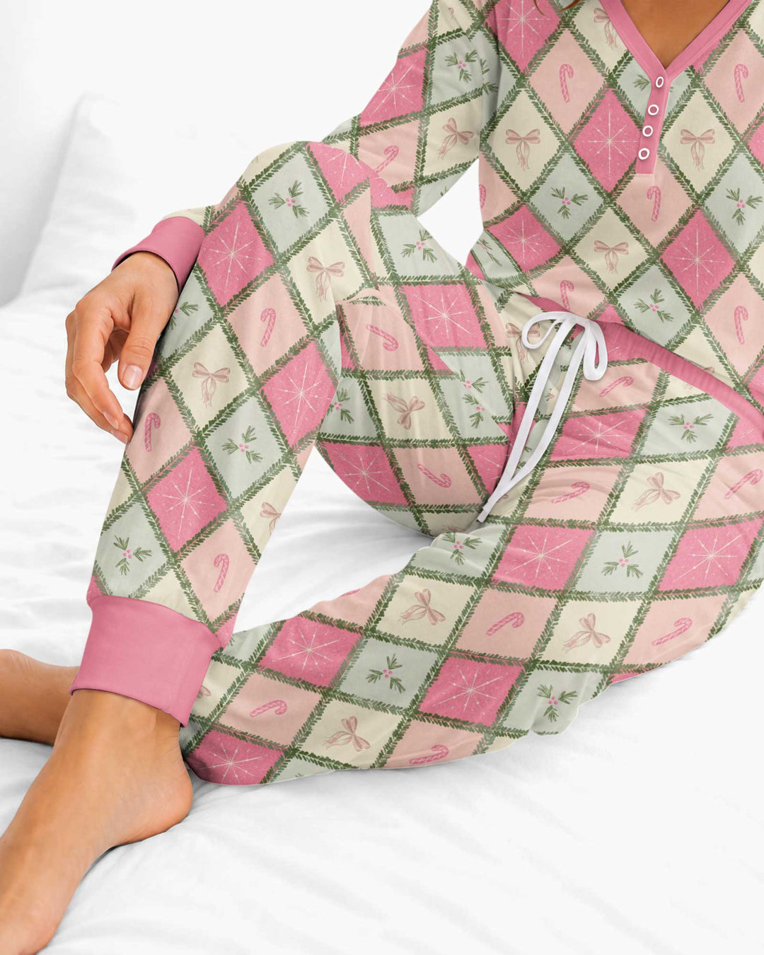 Pink Christmas Patchwork Mommy & Me Matching Bamboo Women Pajama Set