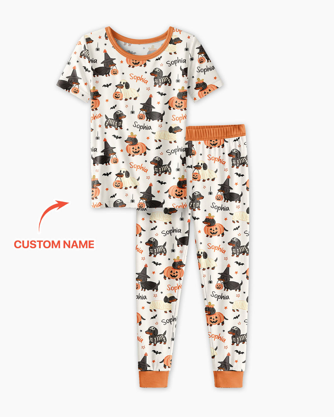 Orange and Black Dachshund Bamboo Two Piece Short Sleeve Pajama Set