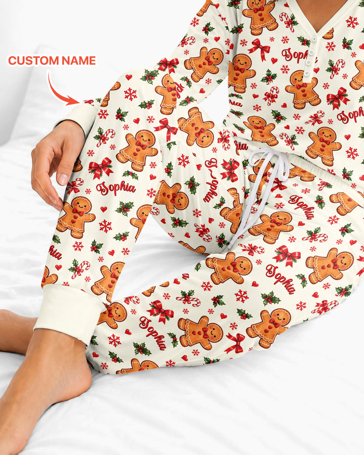 Custom Name Gingerbread Bamboo Women Pajama Set