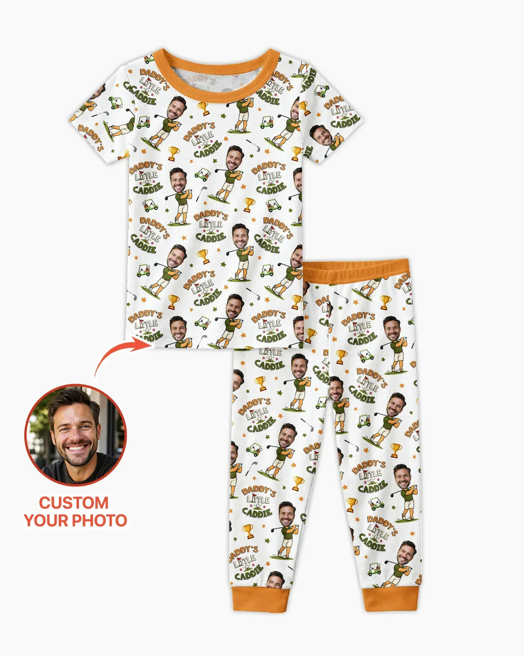 Custom Photo Daddy's Little Caddie Daddy & Me Matching Bamboo Two Piece Short Sleeve Pajama Set