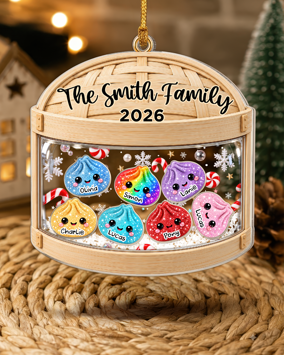 Glitter Dumpling Family - Personalized Shaker Ornament