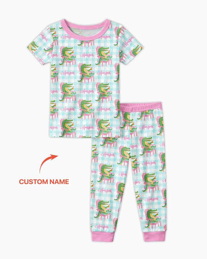Custom Name Preppy Later Gator Bamboo Two Piece Short Sleeve Pajama Set