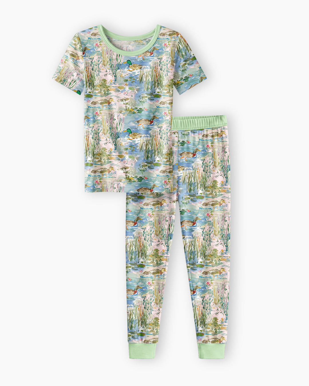 Watercolor Mallard Duck Bamboo Two Piece Short Sleeve Pajama Set