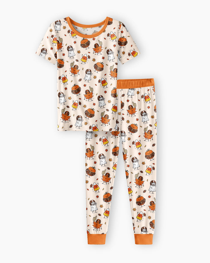 Fall Day Football Bamboo Two Piece Short Sleeve Pajama Set