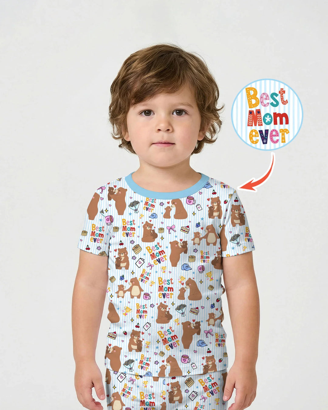 Mejor mamá oso de la historia, conjunto de pijama de dos piezas de bambú a juego con la familia, de manga corta y pantalón corto
