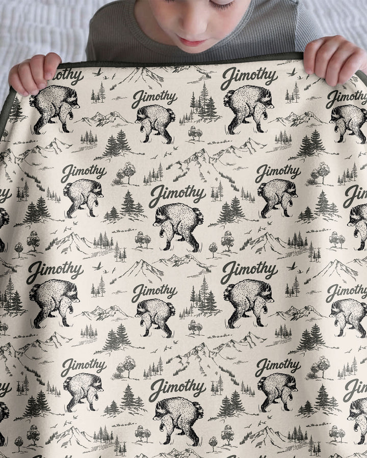 Vintage Jimothy Racoon Family Matching Bamboo Blanket
