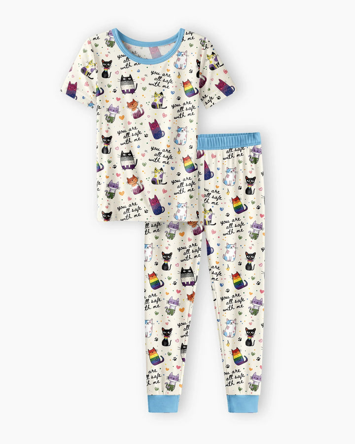 Loved & Safe Kitties Family Matching Bamboo Two Piece Short Sleeve Pajama Set