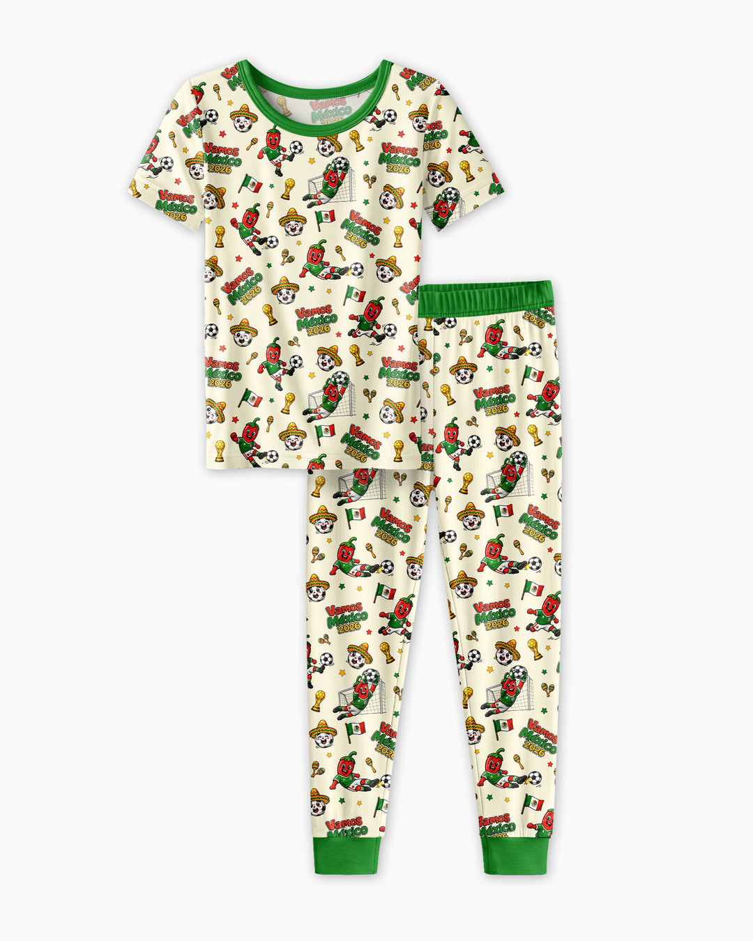 Cartoon World Soccer Vamos Mexico Family Matching Bamboo Two Piece Short Sleeve Pajama Set
