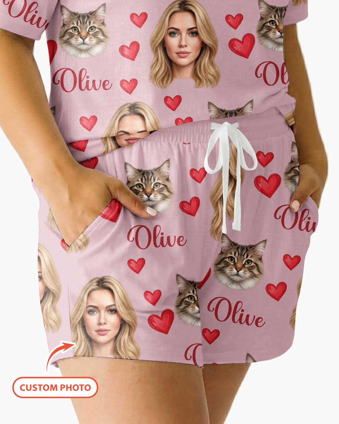 Custom Face Family Matching Bamboo Women Short Sleeve Short Pajama Set