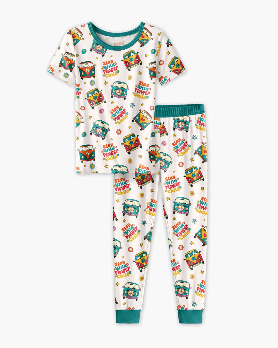 Stay Wild Flower Child Bamboo Two Piece Short Sleeve Pajama Set