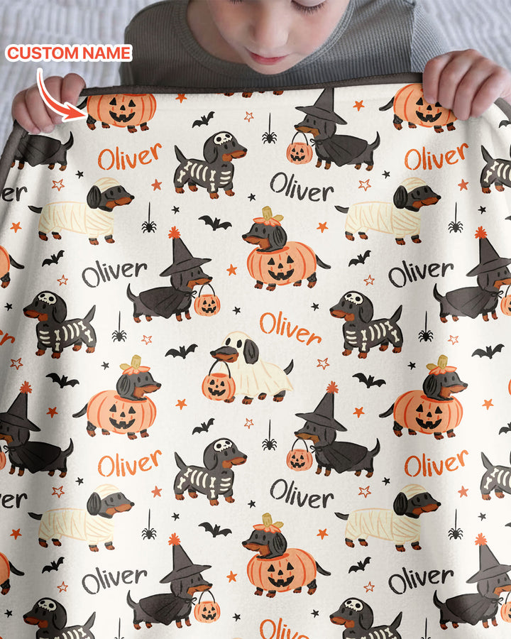 Orange and Black Dachshund Bamboo Blanket