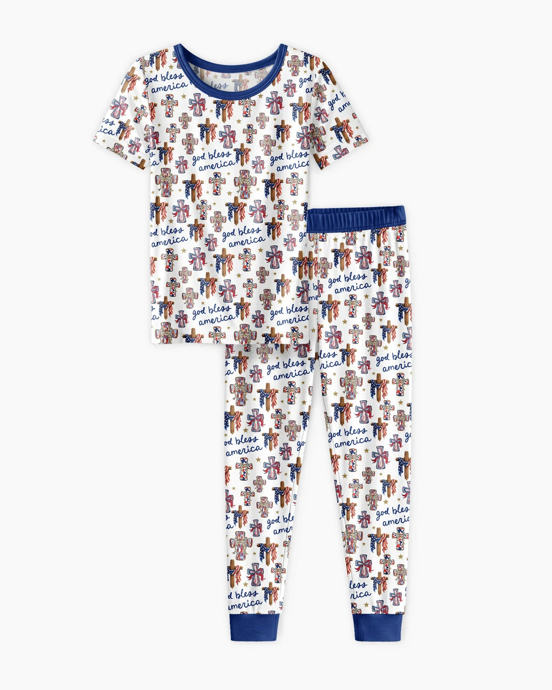God Bless America Family Matching Bamboo Two Piece Short Sleeve Pajama Set
