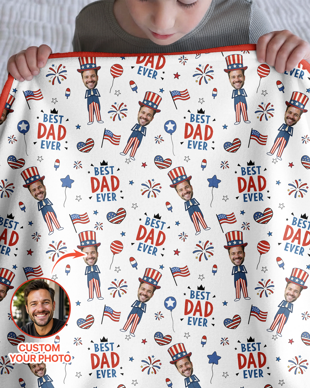 Custom Photo Best Patriotic Family Ever Bamboo Blanket