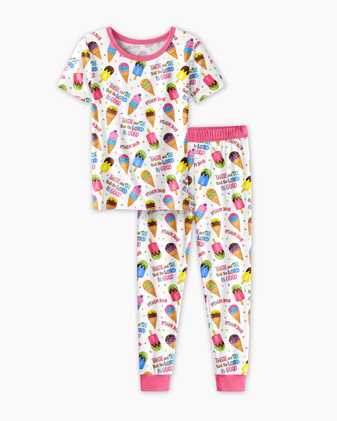 Jesus Summer Ice Cream Taste and See That The Lord Is Good Bamboo Two Piece Short Sleeve Pajama Set