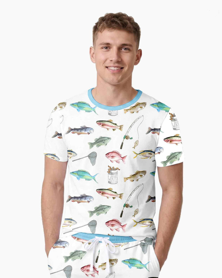 Gone Fishing Bamboo Men Short Sleeve Short Pajama Set